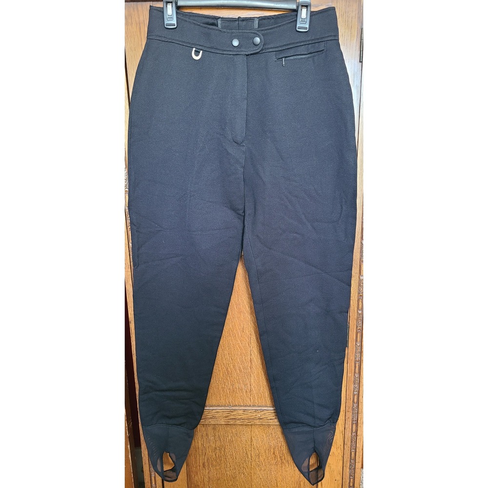 Sportina Vintage Black Stirrup Ski Pants Women Size 12 Long Wool Blend High Rise